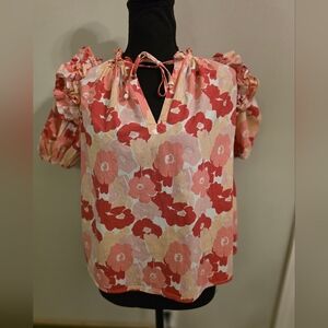 Pinch Floral Blouse - Pink and Red